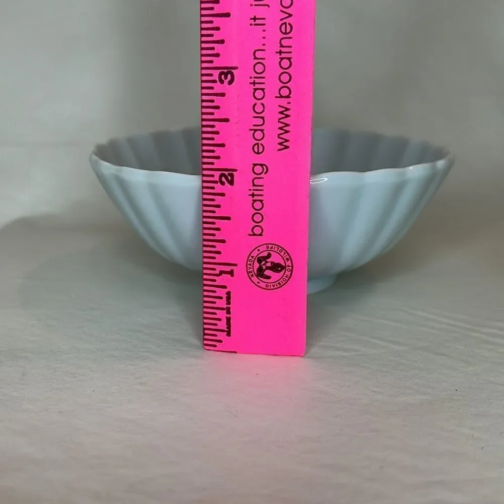Porcelain Bowl 4 3/4 In Round 1 3/4 In Tall Vintage Sea Stripe Blue Green Ribbed